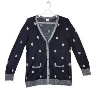 Crown & Ivy Womens 2X Black and Silver Polka Dot Button Cardigan